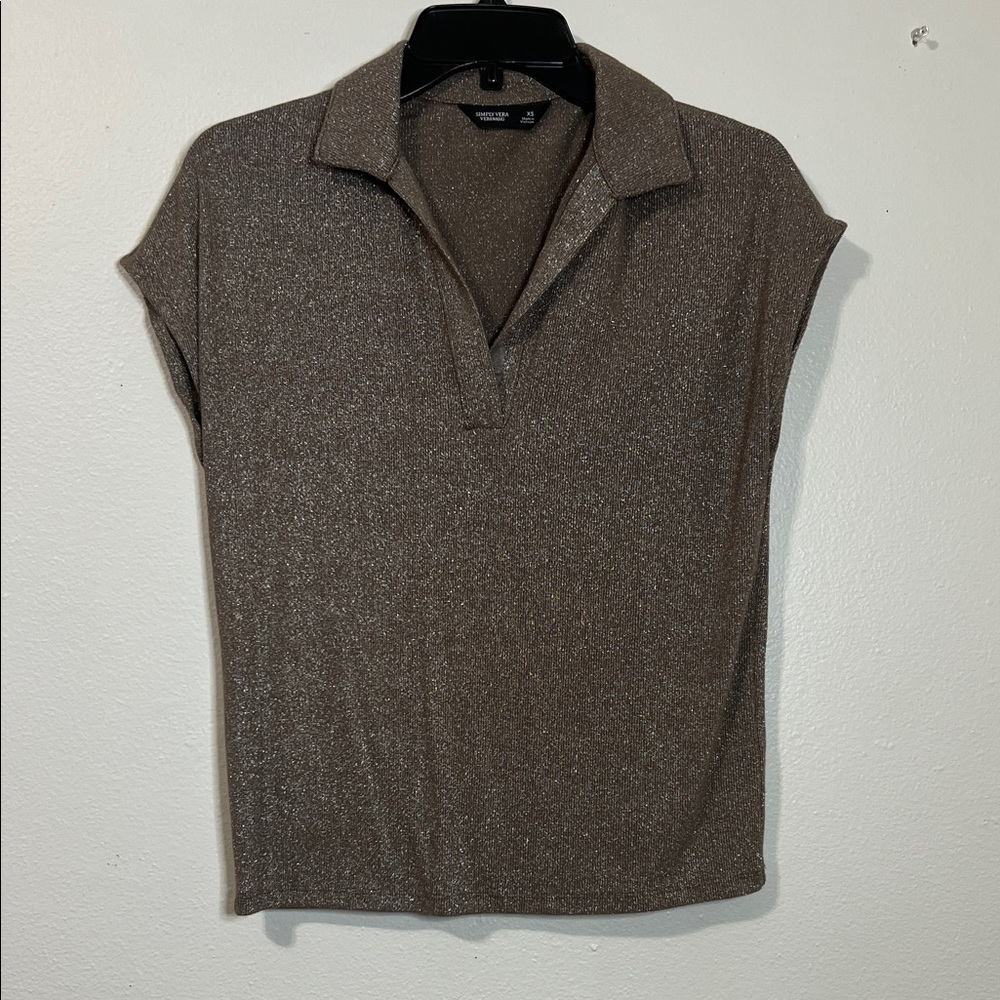 Simply Vera Vera Wang Metallic Brown Polo Crop Top